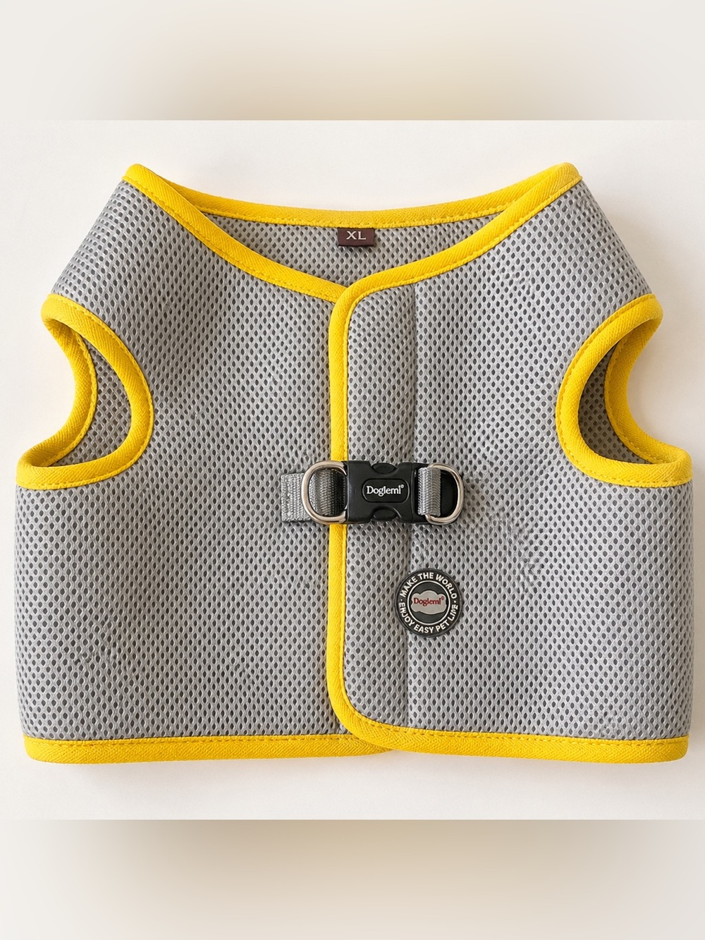 Doglemi Breathable Mesh Dog Harness XL Grey Yellow Trim Adjustable Vest